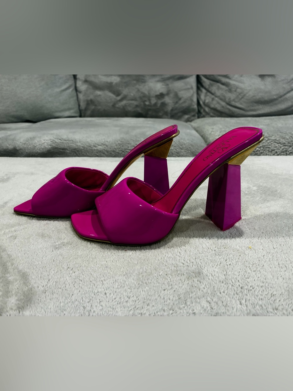 Valentino Hot Pink Patent Block Heel Mules